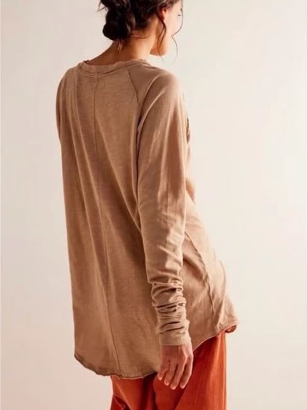Free People We The Free Long Sleeve Crewneck Tee in Peach